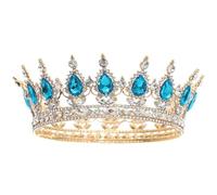 Yurosiay Baroque Crown Vintage Rhinestone Bridal Tiara Crystal Evening Crown Perfect Suitable for Birthdays Legacy Celebrations Balls with Round Crown Proms KC Gold - Lake Blue