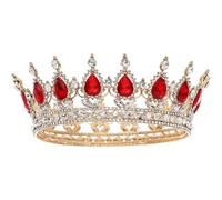 Yurosiay Baroque Crown Vintage Rhinestone Bridal Tiara Crystal Evening Crown Perfect Suitable for Birthdays Legacy Celebrations Balls with Round Crown Proms KC Gold - Deep Red