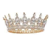 Yurosiay Baroque Crown Vintage Rhinestone Bridal Tiara Crystal Evening Crown Perfect Suitable for Birthdays Legacy Celebrations Balls with Round Crown Proms KC Gold - White