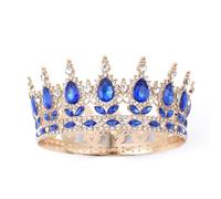 Yurosiay Baroque Crown Vintage Rhinestone Bridal Tiara Crystal Evening Crown Perfect Suitable for Birthdays Legal Years Celebrations Balls with Round Crown Proms KC Gold - New Blue