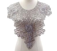 Yurosiay Embroidery Neckline Lace Collar Vintage Elegant Flowers Crochet Lace Collar Sewing Hollow Out Embroidered Lace Collar Appliqué Round Lace Collar for Sewing Lace Patch Grey