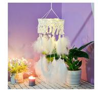 Yurosiay Feather Dream Catcher Handmade Lace Dream Catcher with Feathers Princess Style Woven Lace Wall Hanging Dream Catcher Romantic Feather Dream Catchers for Bedroom White 15 x 60 cm