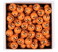Yurosiay Halloween Horror Wooden Beads with Skull, Witch and Spider Web Motifs, Creative Round Beads for Making DIY Jewellery Bracelets and Necklaces, Grimace, 20 mm, 100 Pieces