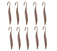 Yurosiay Pack of 10 Feather Bookmarks Blank Metal Vintage Feather Shape Bookmark Accessories DIY Feather Pendants with Hole Feathers Metal Crafts for Bookmarks Jewellery Making Copper