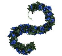 Yurosiay Pack of 2 2.4 m Artificial Rose Garland Fake Rose Vine Artificial Flowers Garland Like Real Elegant Flower Garland Roses Silk Flowers Hanging Vine for Wedding Party Garden Dark Blue