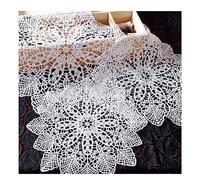 Yurosiay Pack of 2 White Lace Doilies Vintage Round Lace Coasters Handmade Crochet Tablecloth Elegant Flowers Embroidery Placemat Round Lace Table Mat Crocheted Tablecloth Poppy 35 cm