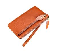 Yurosiay PU Leather Portable Wristlet Clutch Purse with Zip Coin Purse Solid Colour Coin Pocket Lychee Pattern Wallet Men & Women for Credit Card Bills Closes Lipstick, Light Brown, 17.5 cm x 10 cm