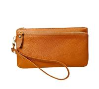 Yurosiay PU Leather Portable Wristlet Clutch Purse with Zip, Solid Color Coin Purse, Litchi Pattern, Wallet for Men and Women, for Credit Cards, Credit Cards, Invoices, Ochre, 19 cm x 10.5 cm
