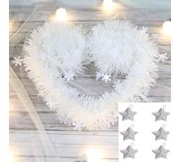 Yurosiay White Christmas Garland Set of 2 x 2 m White Garland Christmas Tree with 6 Pieces Glitter Star Pendants Winter Artificial Snowflakes Fir Garland for Fireplace Stairs Railing Silver