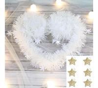 Yurosiay White Christmas Garland Set of 2 x 2 m White Garland Christmas Tree with 6 Pieces Glitter Star Pendants Winter Artificial Snowflakes Fir Garland for Fireplace Stairs Railing Gold