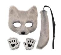 Yurosuis Children's Fox Costume, Halloween Cosplay Costume - Funny Animal Costume Face Mask with Tail Set - for Men Women Party Holiday Carnival Event Masquerade