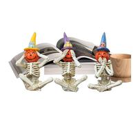 Yurosuis Skeleton Figures for Halloween - Dark Skeleton Pumpkin Resin Statue Set, Horror Table Decoration - Hear No Evil Seeing Say for Balcony Desk Garden Living Room