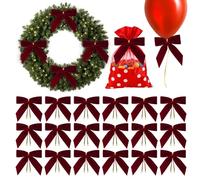 Yurosuis Velvet Bows for Christmas Tree - Velvet Red Decorative Vintage Ornament | Wreath Garland Twist Tie Bows | for Treat Bag Party Wedding Home Wreath Indoor Outdoor
