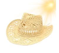 Yurosuis Women's Straw Cowboy Hat Sun Protection Beach Hat Wide Brimmed Sun Protection Hat for Festival Party Summer Hiking Travel Farm Work, cream-coloured, L