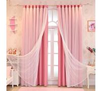 YURRO Double Layer Blackout Curtain,Blackout Pencil Pleat Window Curtain for Living Room Bedroom,Thermal Insulation Shading Window Curtain (Pink,130x150cm)