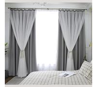 YURRO Double Layer Blackout Curtain,Blackout Pencil Pleat Window Curtain for Living Room Bedroom,Thermal Insulation Shading Window Curtain (Grey,130x150cm)