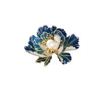 YURSHJAM Blossom Fortune Chinese Style Brooch - Freshwater Pearl, Peony & Red-Crowned Crane Design - Elegant Accessory for Han Dynasty Clothing, 3.8cm*5.1cm (1.50inch*2.00inch)