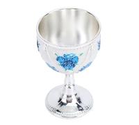 Yusat 30ml Metal Wine Glass Carved Rose Embossed Goblet Ornament for Home Bar Travel Wedding Party Decoration (Silver Blue Flower)
