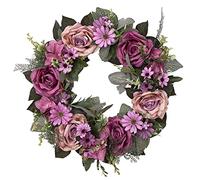 Yusat Artificial Flower Wreath, Rose Door Wreath Spring Wreath Summer Wreaths Wall Hanging Decoration for Garland Farm Wedding 45cm (Purple)