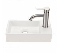 Yusat Ceramic Wall Hung Basin Sink, One Piece Rectangle Wall Mounted Wash Basin with Slippy Non Porous Glaze for Bathroom Small Space (360x180x90mm with Hot Cold Faucet Drainer System)