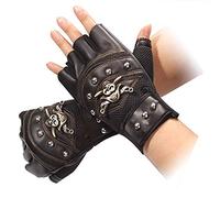 Yusat Half Finger Gloves Punk Skeleton Gloves Rivets Pirate Skeleton Gloves Men's Gloves for Motorcycle Riding Outdoor Sports (Black)