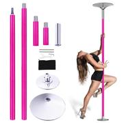 YUSDATC Portable Pink Silicone Pole Dance & Fitness Kit, Adjustable 7.2-8.9ft Height 360° Spin & Static Modes Floor-to-Ceiling Installation With Silicone Pads Seamless Chrome Steel For Home Gym Yoga