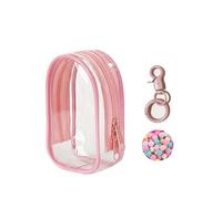 Yushen Clear Figure Display Bag with Keychain, Mystery Box Mini Figures Carrying Case Bag Pouch Keychain Charms for Collectibles (Baby Pink, Cabin)