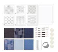 Yushen Sashiko Kit for Beginners, Sashiko Thread and Needles Thimble, Water Soluble Patterns and Denim Fabric, Japanese Embroidery Kit for Hand QuiltingSewing Supplies (A Pattern Blue)