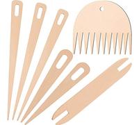 Yusheng 7 Pieces Wood Hand Loom Stick Set, Weaving Shuttle, Include 5 x Wooden Knitting Needle + Wooden Woven Shuttle + Wood Weaving Comb, for Knitted Crafts