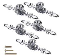 yusheng Drawer Dresser Knobs Pull Handles, Diamond Clear Crystal Glass Decorative Knobs with Plate,Cabinet Cupboard Door Knobs with Screws for Kitchen Office Decoration (5 Pack, 6.7Inch - Silver)