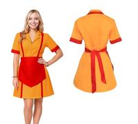 YushengTai 2 Broke Girls Costume, Caroline & Max for 2 Broke Girls Fans Diner Uniform with Apron, Carnival Costume Women, for Carnival, Fancy Dress, Theme Party (S)