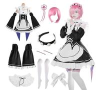 YushengTai Black White Maid Outfit, Cosplay Maid Dress, Classic Cosplay Anime Costume, Maid Dress with Pink Wig, Women's Fancy Dress Costume, Christmas, Halloween Party, Carnival Costume, M