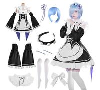 YushengTai Maid Dress, Black White Maid Outfit, Classic Cosplay Anime Costume, Maid Dress with Blue Wig, Women's Fancy Dress Costume, Christmas, Halloween Party, Carnival Costume, XL