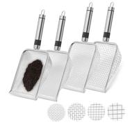 YushengTai Set of 4 Garden Sieve Soil, Sieve Shovel, Compost Sieve, Soil Sieve, Sand Sieve, Compost Sieve with Handle, Garden Sieve, Stainless Steel Garden Sieve, for Sand Stones Soil Compost Cleaner