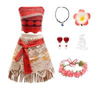 YushengTai Vaiana Children's Costume, Set of 5 Vaiana Costume Equipped with Corolla, Necklace, Flower Clip, Ear Clip, Fancy Dress Costumes Children Girls for Carnival, Halloween, Birthday Party (150)