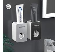 YUSHI 2 Pieces Automatic Toothpaste Dispenser, Hands Free, Wall Mounted, No Drilling Required, Easy to Clean, Compatible with Any Toothpaste, Grey, Black