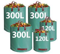 YUSHIHU Garden Waste Bags, Garden Sack with Handles, 300L x 3 and 120L x 2 Reusable Sacks, Waterproof Rubbish Bags for collecting Garden Waste, Debris, Leaves and Grass