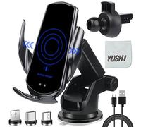 YUSHIHU Wireless Car Charger,15 W Qi Charging, Automatic Sensor Auto-Clamping Car Phone Holder, Windshield Dashboard Air Vent Phone Mount,compatible for iPhone, Xiaomi, Google, Honor,OPPO,etc