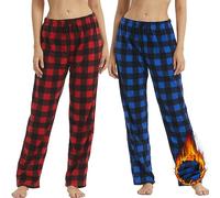 YUSHOW 1-2 Pack Womens Fleece Pyjama Bottoms Ultra Soft Checked Lounge Pants Winetr Pyjamas for Women PJs Loungewear Pjs Trousers