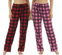 YUSHOW 1-2 Pack Womens Fleece Pyjama Bottoms Ultra Soft Checked Lounge Pants Winetr Pyjamas for Women PJs Loungewear Pjs Trousers