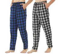 YUSHOW 2 Pack Mens Flannel Pyjama Bottoms Cotton Checked Lounge Pants Ultra Soft Pjs Bottoms with Fly Opening Loungewear