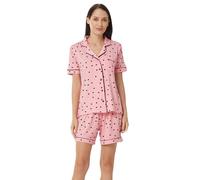 YUSHOW Ladies Short Pyjamas Set Heart Print Button Through Nightwear Shorts and Top 2 Piece Sleepwear Lightweight Breathable Lounge Wear Set