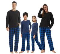 YUSHOW Matching Christmas Pjs for Family Ultra Soft Fleece Pyjamas Set for Men Long Sleeve Top & Fleece Checked PJs Bottoms Lounge Wear Sets 2 Pieces