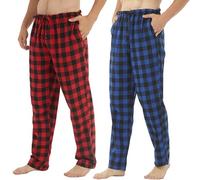 YUSHOW Mens Lounge Pants 2 Pack Flannel Checkered Pyjama Bottoms Ultra Soft Cotton Red Check Pyjamas for Men Christmas Plaid Pjs Bottoms Xmas Presents for Dad