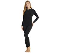 YUSHOW Thermal Underwear Womens Ultra Soft Crew Neck Long Sleeve Top & Long Johns Pants Winter Warm Thermal Leggings Womens Thermal Underwear Set Ski Base Layers for for Cold Weather Black