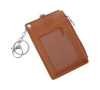 Yushu - Badge Holder with Keyring, Leather Bus Pass Holder, with Business ID Card Credit Slot, Coin Purse Wallet Minimalist