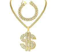 YUSHWENPTY Dollar Chain Set of 2 Dollar Sign Gold Chain Necklace Carnival Chain Hip Hop Rapper Punk 80s 90s Chains Unisex for Carnival Theme Party Disco Fancy Dress Halloween Necklace Accessories, NO