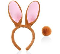 YUSHWENPTY Rabbit Accessories Costume 2 Pieces Rabbit Ears and Tail Headband with Rabbit Ears Cosplay for Easter, Rabbit Party (Brown)
