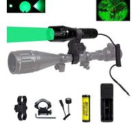 YUSILight Green LED Light 300 Yards Focus Adjustable Tactical Flashlight with Pressure Switch, Scope Mount & Rail Mount, Battery, Charger for Coyote Predator Varmint Hunting