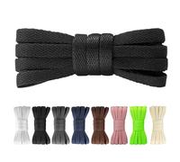 Yusimu Black Flat Shoe Laces for Trainers,Air Force 1,Converse,8mm Wide Replacement Laces for Sneakers and Sport Shoes,Durable Athletic Shoelaces for Men,Women,and Kids,3 Pairs/150 CM